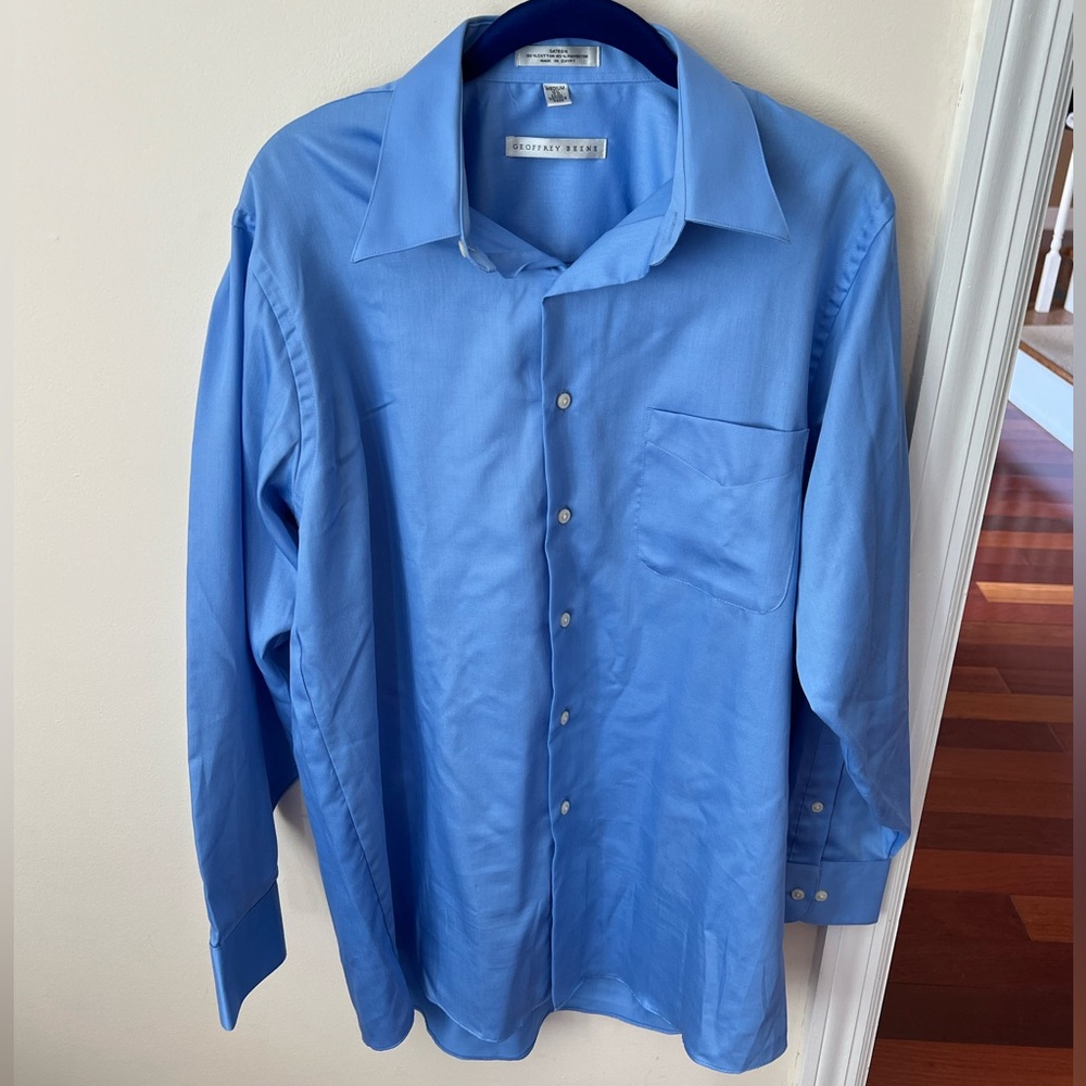 Men’s Geoffrey Beene Baby Blue Regular Fit Sateen Long Sleeve Dress Shirt